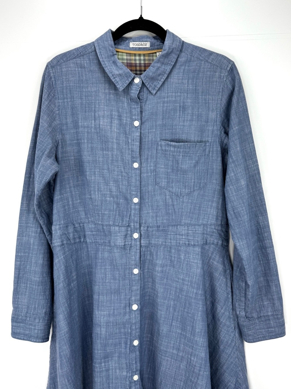 Chambray Blue Denim Button-Front Shirt Dress - Picture 3 of 16